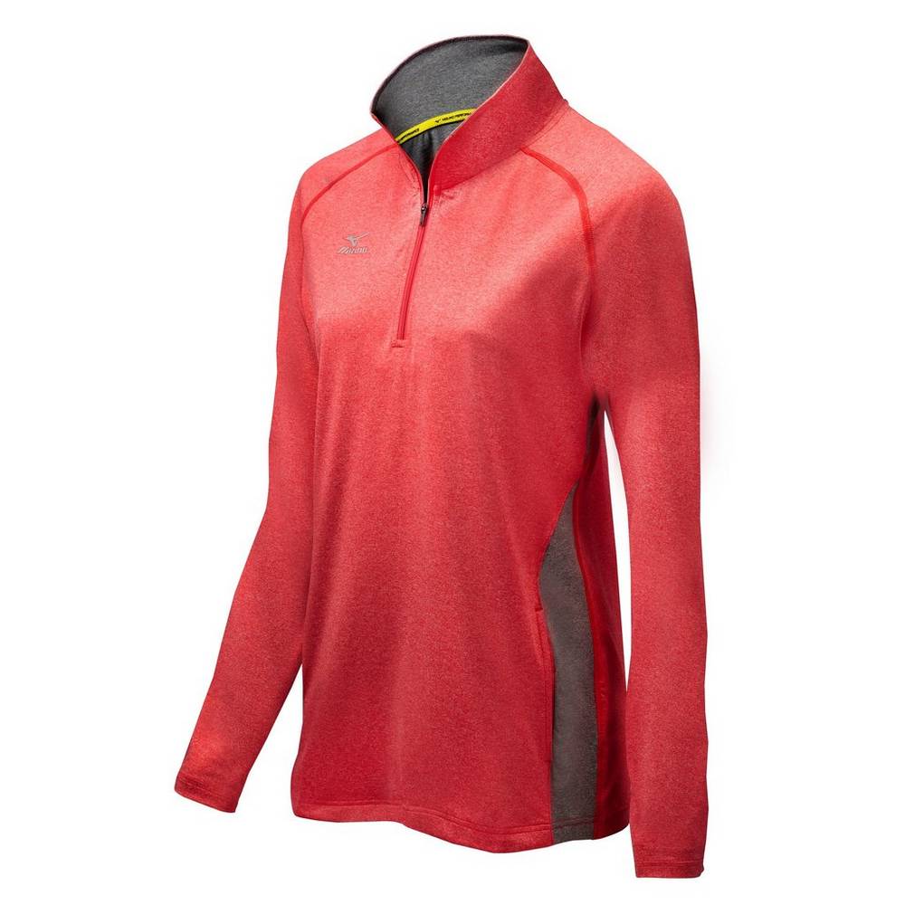 Damske Bundy Mizuno Fire 1/2 Zip Červené/Siva Vypredaj ZFML41956